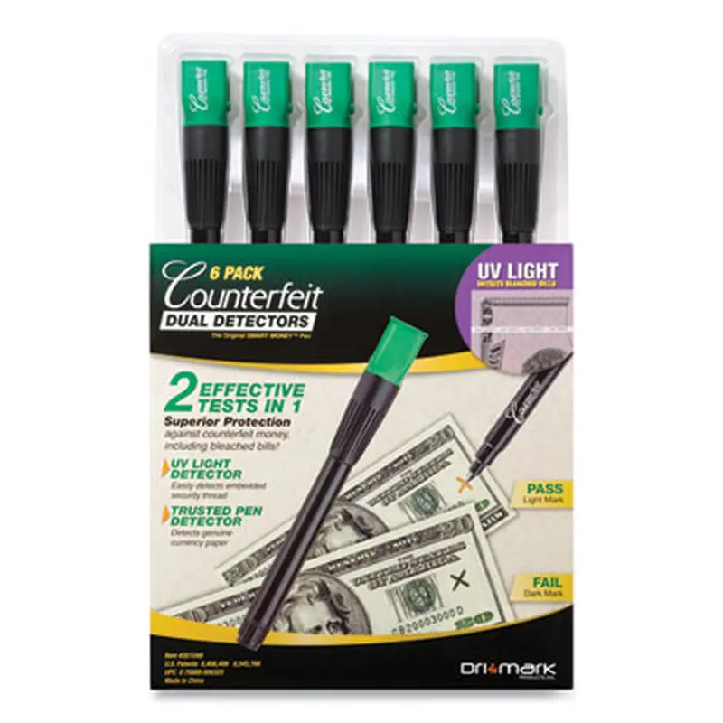Counterfeit Money Detection System for USD and Most International Currencies, 2 Detection Methods, 0.8 x 0.8 x 6, Black/Green - Counterfeit Bill Detectors | Dri-Mark