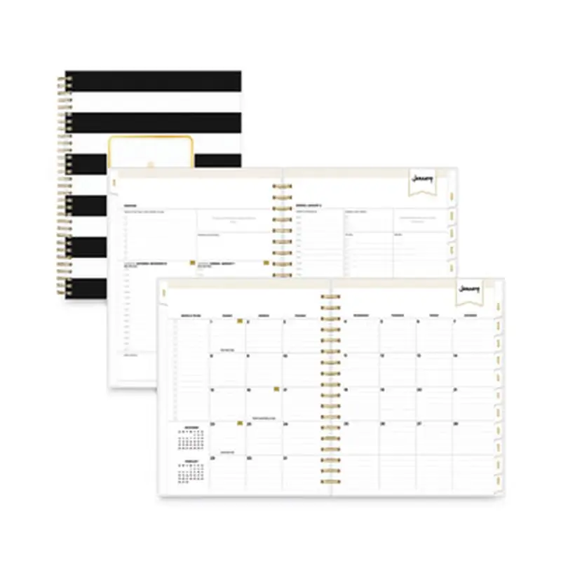 Day Designer Daily/Monthly Frosted Planner, Rugby Stripe Artwork, 10 x 8, Black/White Cover, 12-Month (July-June): 2025-2026 - Appointment Books & Planners | Blue Sky