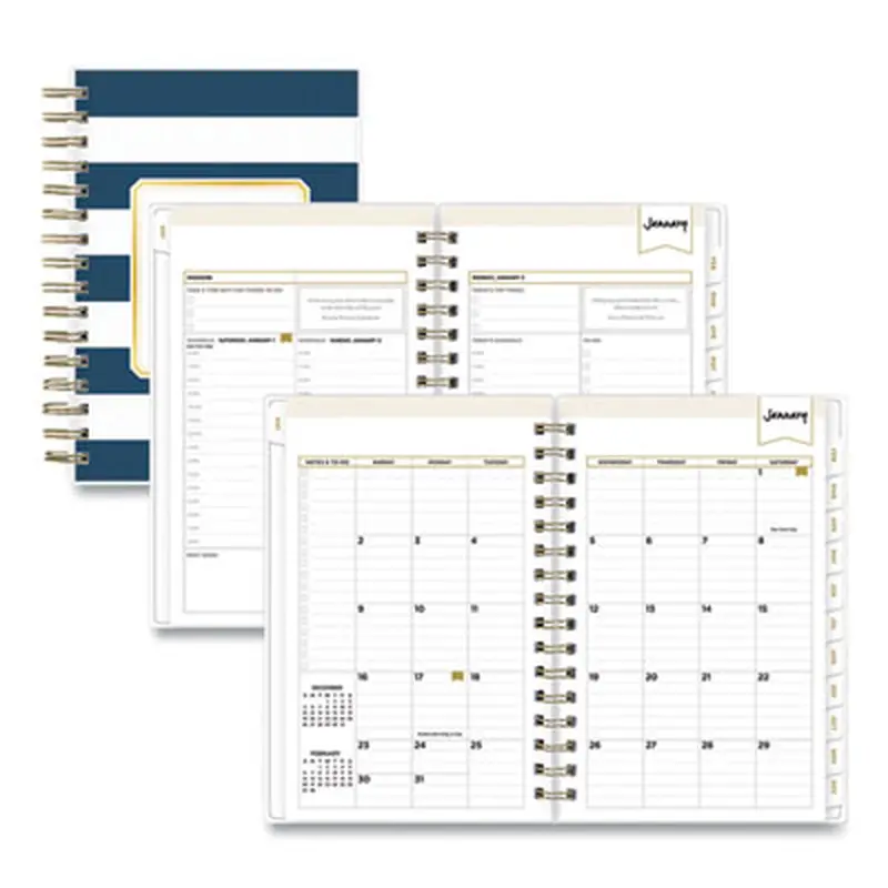 Day Designer Navy Stripe Daily/Monthly Planner, Horizontal Stripe Artwork, 8 x 5, Navy/White Cover, 12-Month (Jan-Dec): 2026 - Appointment Books & Planners | Blue Sky