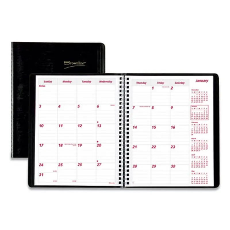 Essential Collection 14-Month Ruled Monthly Planner, 8.88 x 7.13, Black Cover, 14-Month: Dec 2025 to Jan 2027 - Appointment Books & Planners | Brownline