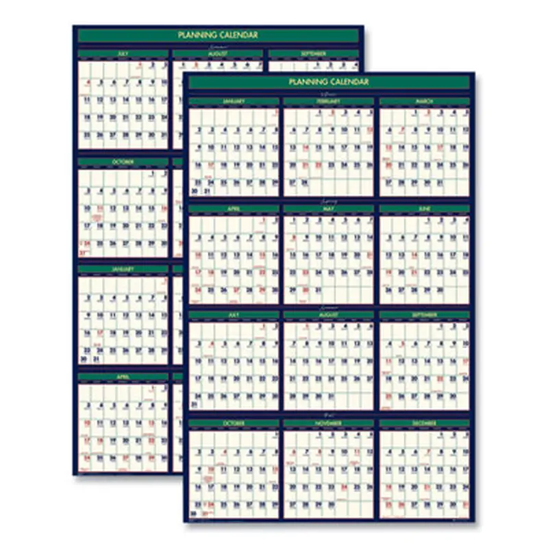 Four Season Erasable Business/Academic Recycled Wall Calendar, 24 x 37, 12-Month(July-June): 2025-26, 12-Month(Jan-Dec): 2026 - Wall Calendars | House of Doolittle