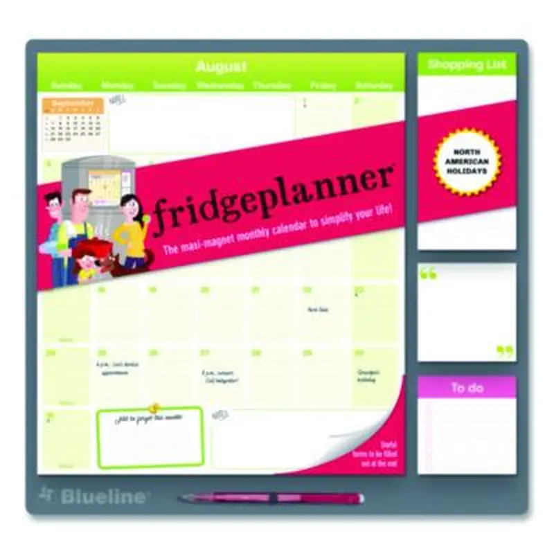 Fridge Planner Magnetized Monthly Calendar with Pads   Pencil, 14 x 13.5, Yellow/Green Sheets, 17-Month: Aug 2025 to Dec 2026 - Wall Calendars | Blueline