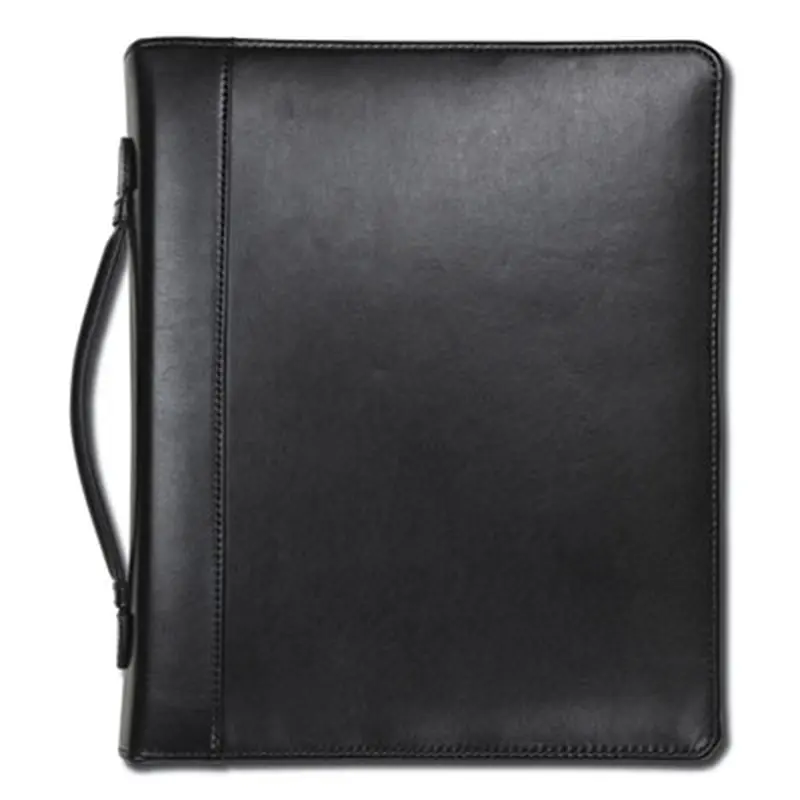 Leather Multi-Ring Zippered Portfolio, Two-Part, 1" Cap, 11 x 13 1/2, Black - Pad Folios | Samsill