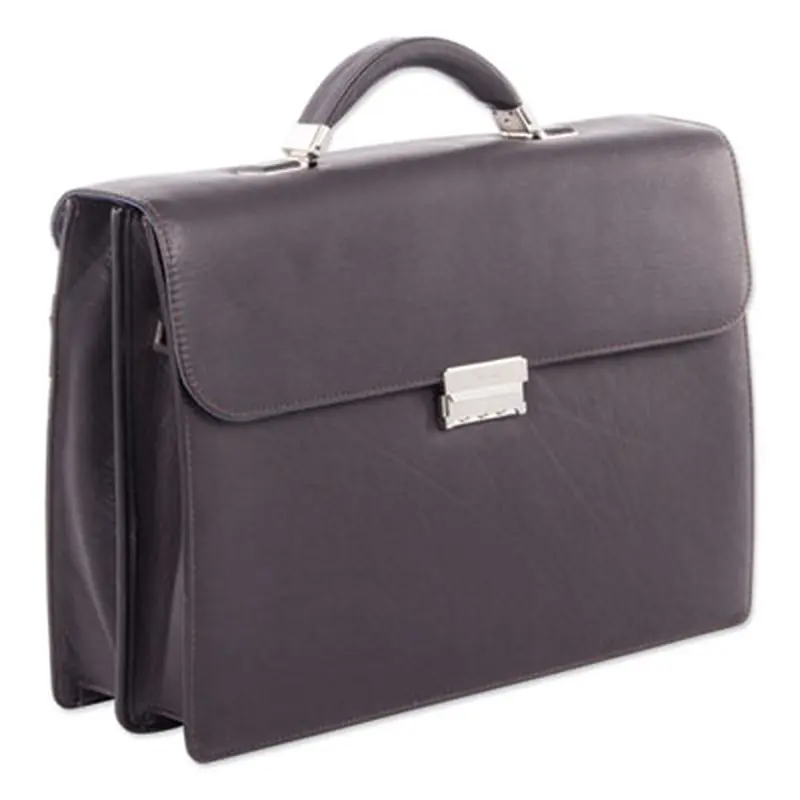 Milestone Briefcase, Fits Devices Up to 15.6", Leather, 5 x 5 x 12, Brown - Brief & Business Cases | Swiss Mobility