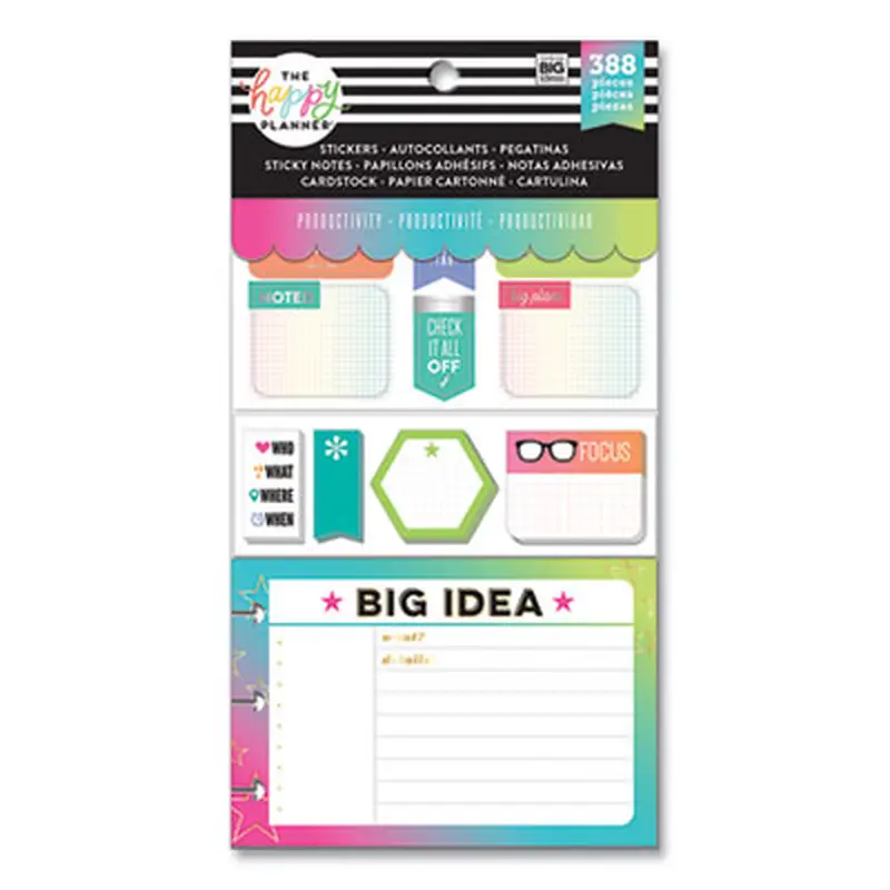 Productivity Multi Accessory Pack, (20) Double Sided Pre-Punched Cards, (20) Half Sheet Stickers, (3) Sticky Note Pads - Appointment Book Accessories | The Happy Planner