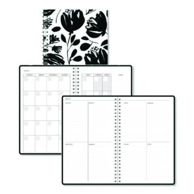 Recycled Non-Dated Monthly/Weekly Planner, Black and White Floral, Black/White Cover,  Undated - Appointment Books & Planners | House of Doolittle