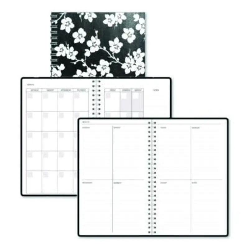 Recycled Non-Dated Monthly/Weekly Planner, Cherry Blossoms, Black/White Cover, Undated - Appointment Books & Planners | House of Doolittle