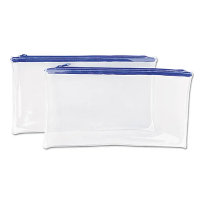 Zippered Wallets/Cases, Transparent Plastic, 11 x 6, Clear/Blue, 2/Pack - Courier & Transit Pouches | Universal