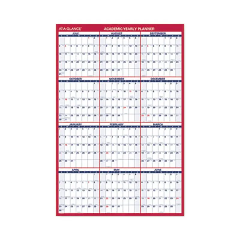 Academic Erasable Reversible Extra Large Wall Calendar, 48 x 32, White/Blue/Red, 12 Month (July to June): 2025 to 2026 - Wall Calendars | AT-A-GLANCE