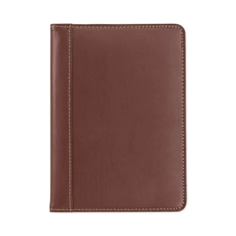 Contrast Stitch Leather Padfolio, 6.25w x 8.75h, Open Style, Brown - Pad Folios | Samsill