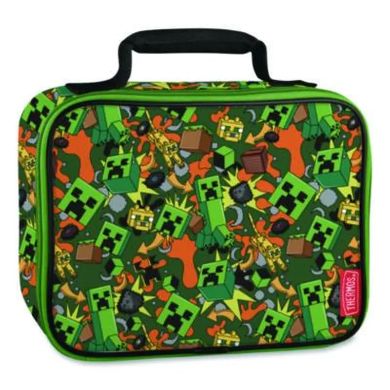 Minecraft Soft Lunch Box, 9.5" x 3.75" x 7.5", Green/Orange/Gray - Lunch Boxes & Tote Bags | Thermos