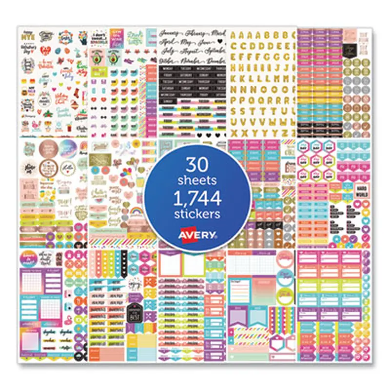 Planner Sticker Variety Pack: Budget, Fitness, Motivational, Seasonal and Work Stickers, Assorted Sizes and Colors, 744/Pack - Appointment Book Accessories | Avery