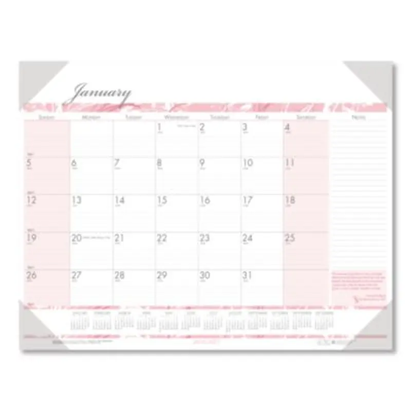 Recycled Monthly Desk Pad Calendar, Breast Cancer Awareness Artwork, 18.5 x 13, Black Binding/Corners,12-Month(Jan-Dec): 2026 - Desk Pad Calendars | House of Doolittle