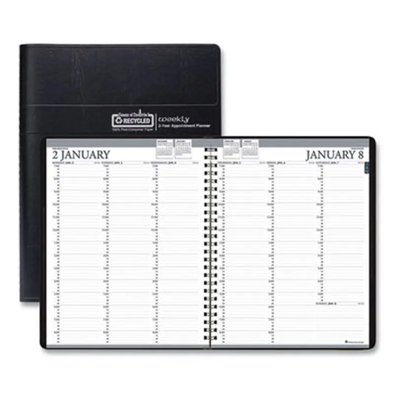 Recycled Professional Weekly Planner, 15-Minute Appts, 11 x 8.5, Black Wirebound Soft Cover, 24-Month: Jan 2026 to Dec 2027 - Appointment Books & Planners | House of Doolittle