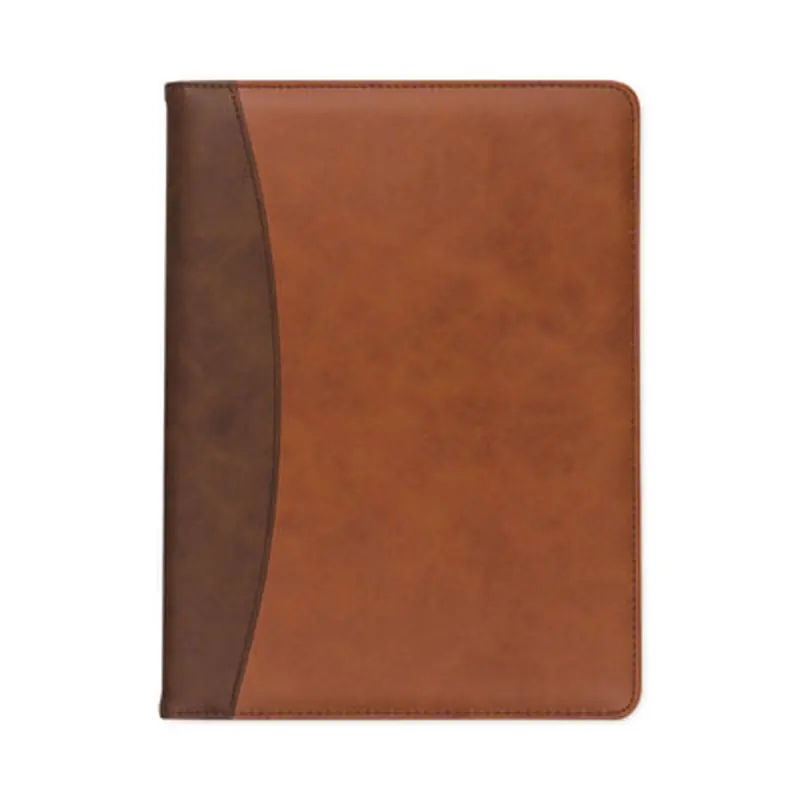 Two-Tone Padfolio with Spine Accent, 10.6w x 14.25h, Polyurethane, Tan/Brown - Pad Folios | Samsill