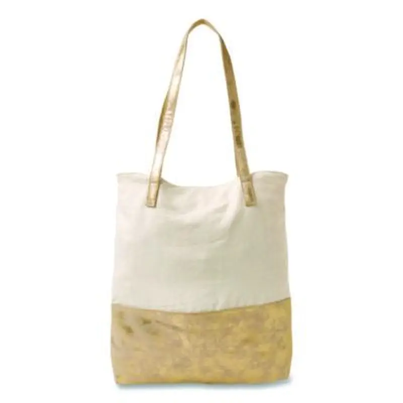 Deluxe Tote Bag, Large, Accommodates Laptops Up to 13", 14.25" x 4" x 16.25", Beige/Gold - Lunch Boxes & Tote Bags | Martha Stewart