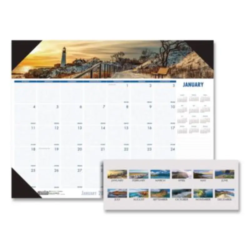 Earthscapes Recycled Monthly Desk Pad Calendar, Coastlines Photos, 22 x 17, Black Binding/Corners,12-Month (Jan-Dec): 2026 - Desk Pad Calendars | House of Doolittle