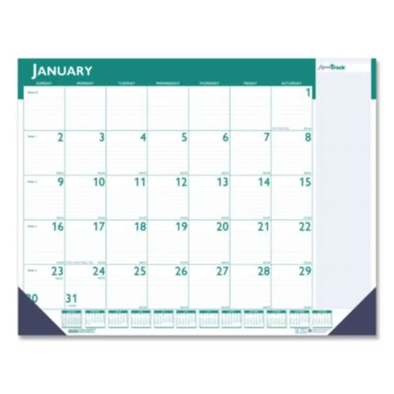 Express Track Monthly Desk Pad Calendar, 22 x 17, White/Teal Sheets, Teal Binding, 13-Month: Jan 2026 to Jan 2027 - Desk Pad Calendars | House of Doolittle