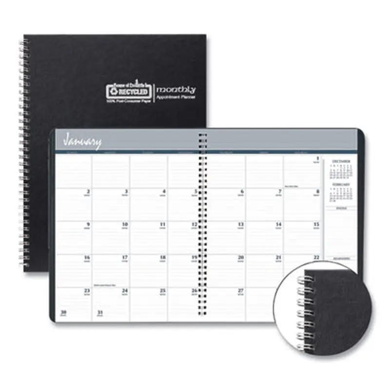 Monthly Hard Cover Planner, 11 x 8.5, Black Cover, 14-Month: Dec 2025 to Jan 2027 - Appointment Books & Planners | House of Doolittle