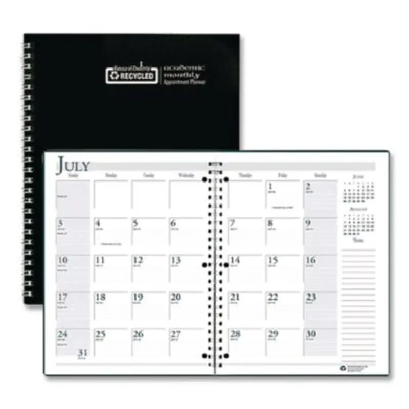 Recycled Three-Hole Punched Wirebound Academic Monthly Planner, 11 x 8.5, Black Cover, 14-Month: July 2025 to Aug 2026 - Appointment Books & Planners | House of Doolittle