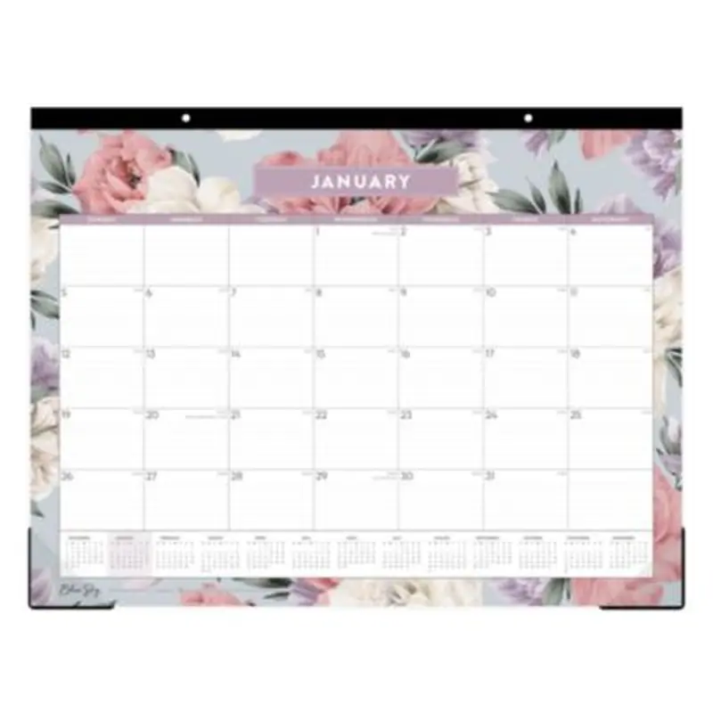 Tula Monthly Desk Pad Calendar, Floral Artwork, 22" x 17", White/Purple/Pink Sheets, Black Headband, 12-Month (Jan-Dec): 2026 - Desk Pad Calendars | Blue Sky