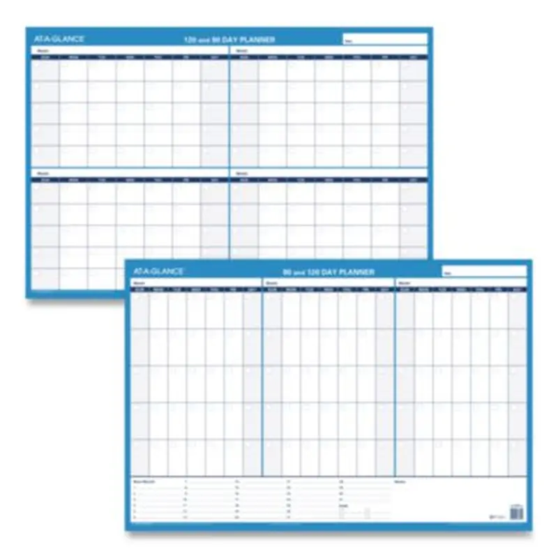 90/120-Day Undated Horizontal Erasable Wall Planner, 36 x 24, White/Blue Sheets, Undated - Wall Calendars | AT-A-GLANCE
