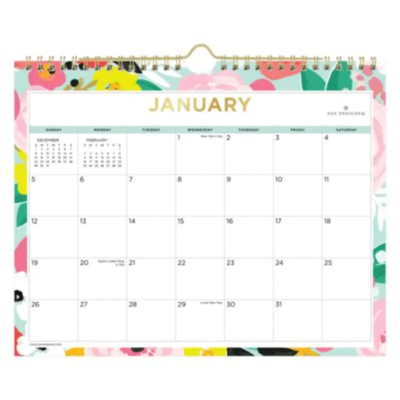Day Designer Secret Garden Mint Monthly Wall Calendar, Floral Artwork, 11 x 8.75, Multicolor Sheets, 12-Month (Jan-Dec): 2026 - Wall Calendars | Blue Sky