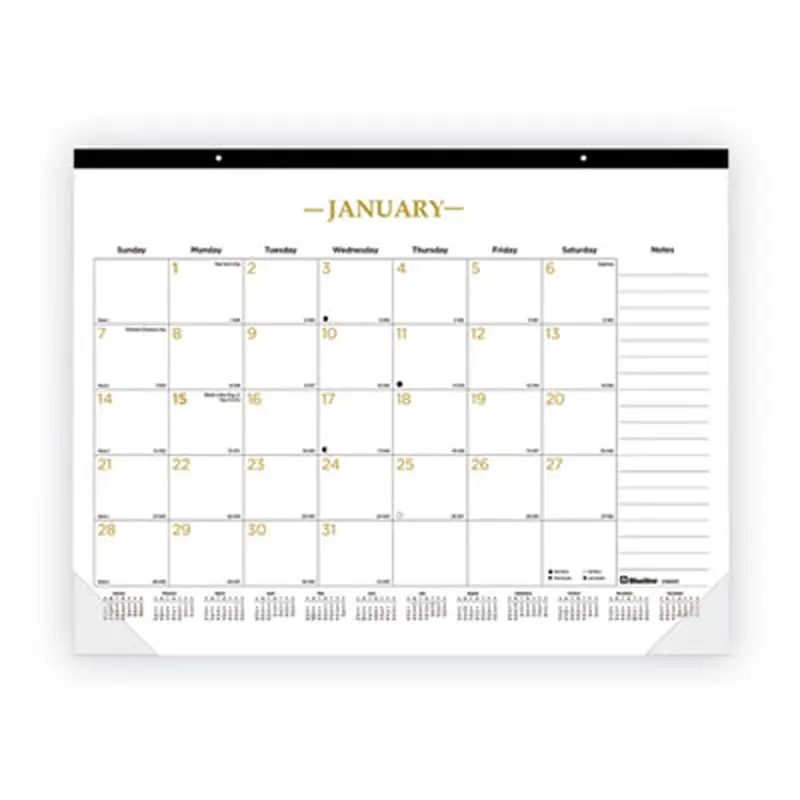 Gold Collection Monthly Desk Pad Calendar, 22 x 17, White/Gold Sheets, Black Headband, 12-Month (Jan to Dec): 2026 - Desk Pad Calendars | Blueline
