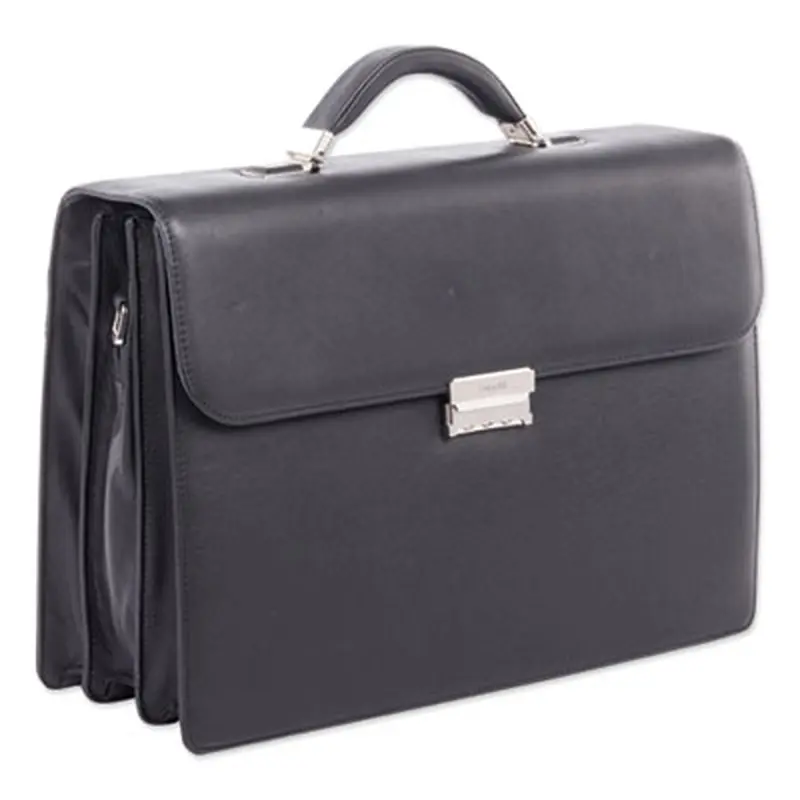 Milestone Briefcase, Fits Devices Up to 15.6", Leather, 5 x 5 x 12, Black - Brief & Business Cases | Swiss Mobility