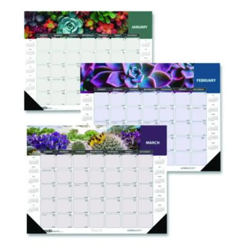 Recycled Succulent and Cacti Desk Pad Calendar, 17 x 22, Multicolor Sheets, Black Corners, 12-Month (Jan to Dec): 2026 - Desk Pad Calendars | House of Doolittle