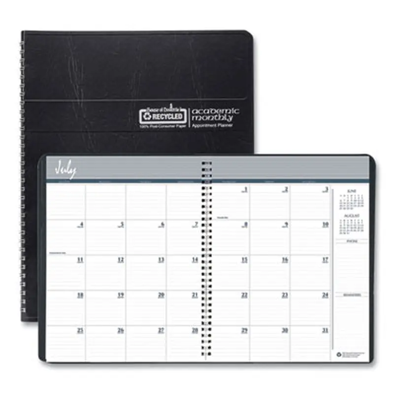 Academic Year 14-Month Recycled Ruled Monthly Planner, 11 x 8.5, Black Cover, 14-Month: July 2025 to Aug 2026 - Appointment Books & Planners | House of Doolittle