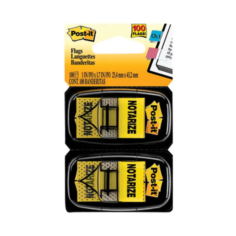 Arrow Message 1" Page Flags, "Notarize," Yellow, 50 Flags/Dispenser, 2 Dispensers/Pack - Page Flags | Post-it Flags