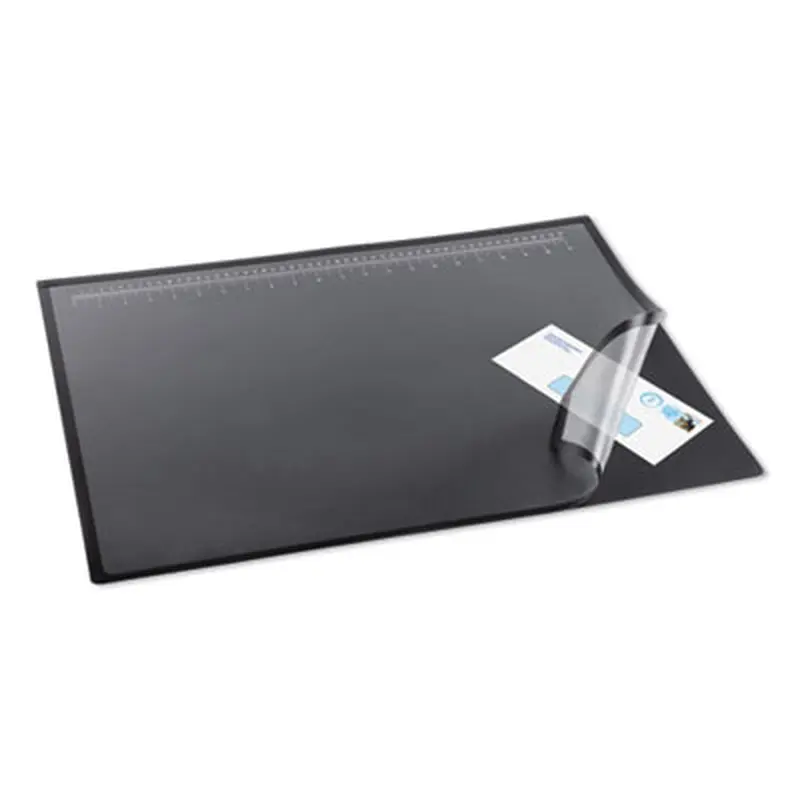 Desk Pad with Transparent Lift-Top Overlay and Antimicrobial Protection, 31" x 20", Black Pad, Transparent Frost Overlay - Desk Pads | Artistic