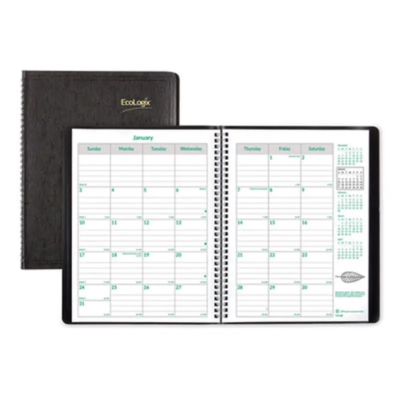 EcoLogix Recycled Monthly Planner, EcoLogix Artwork, 11 x 8.5, Black Cover, 14-Month: Dec 2025 to Jan 2027 - Appointment Books & Planners | Brownline