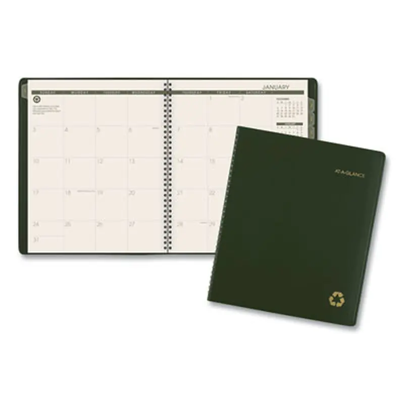 Recycled Monthly Planner, 11 x 9, Green Cover, 13-Month: Jan 2026 to Jan 2027 - Appointment Books & Planners | AT-A-GLANCE