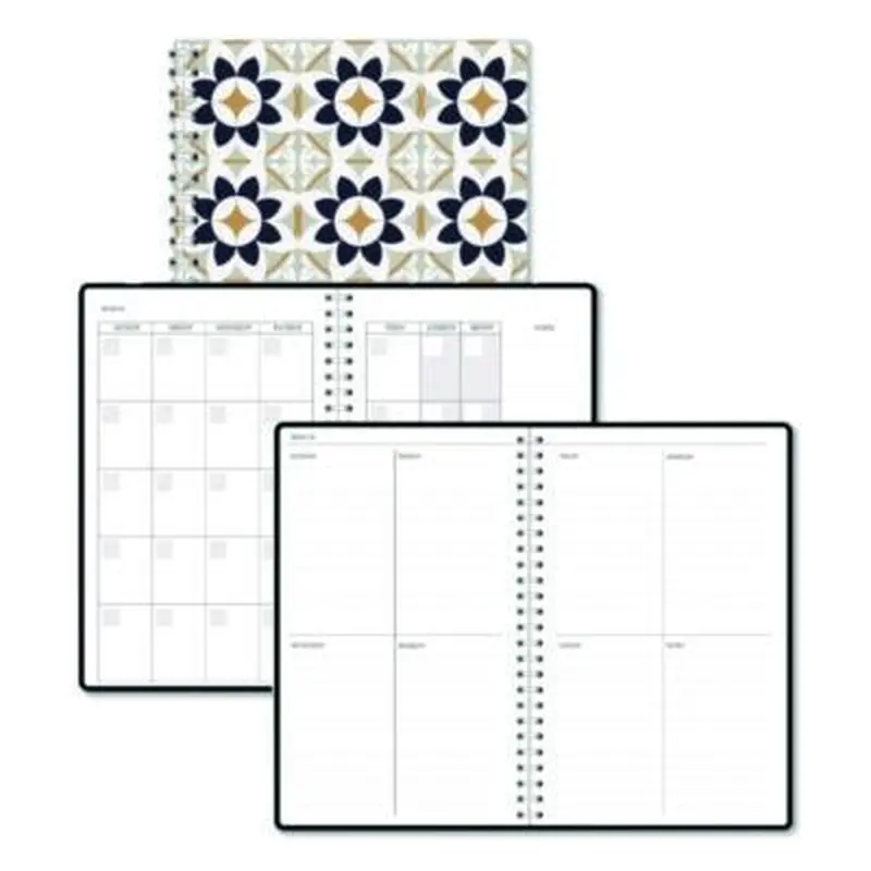 Recycled Non-Dated Monthly/Weekly Planner, Flower Tiles, Tan/Black/White Cover, Undated - Appointment Books & Planners | House of Doolittle