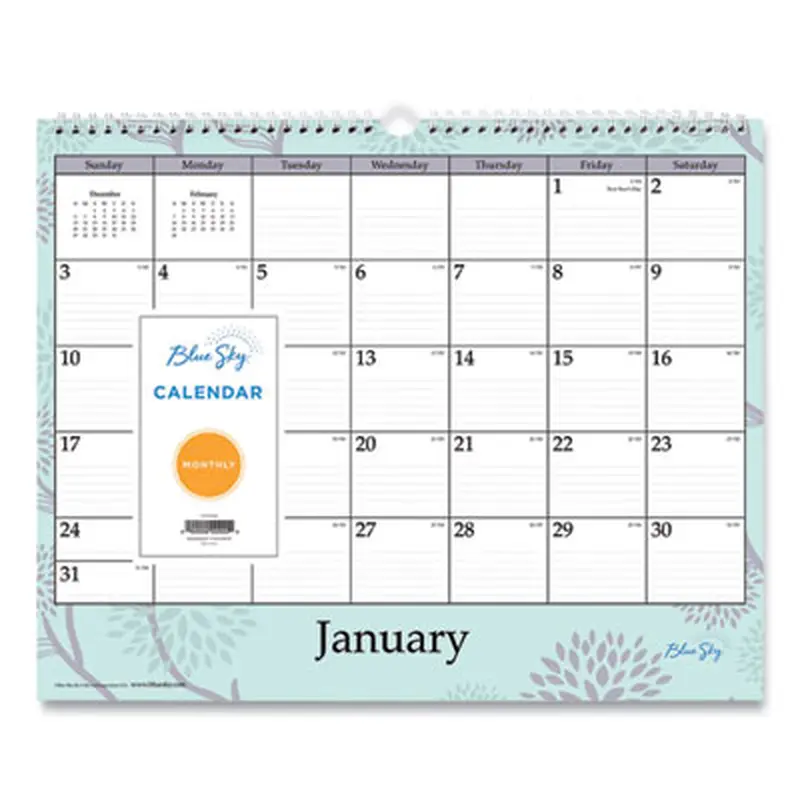 Rue Du Flore Wall Calendar, Floral Artwork, 12 x 15, White/Jade/Lavender Sheets, 12-Month (Jan to Dec): 2025 - Wall Calendars | Blue Sky