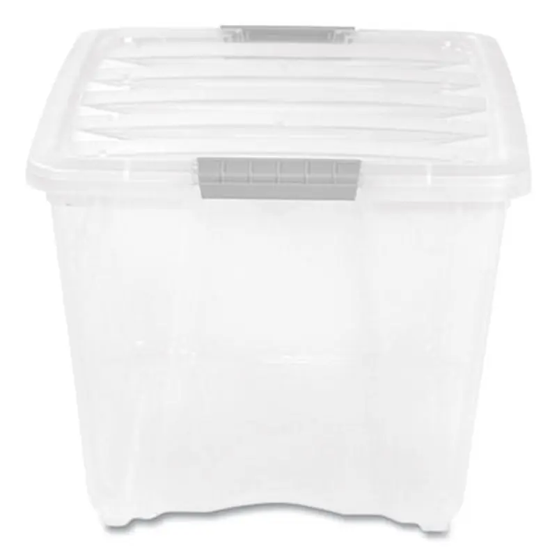 Stack and Pull Latching Flat Lid Storage Box, 13.5 gal, 22" x 16.5" x 13.03", Clear - Boxes & Bins | IRIS