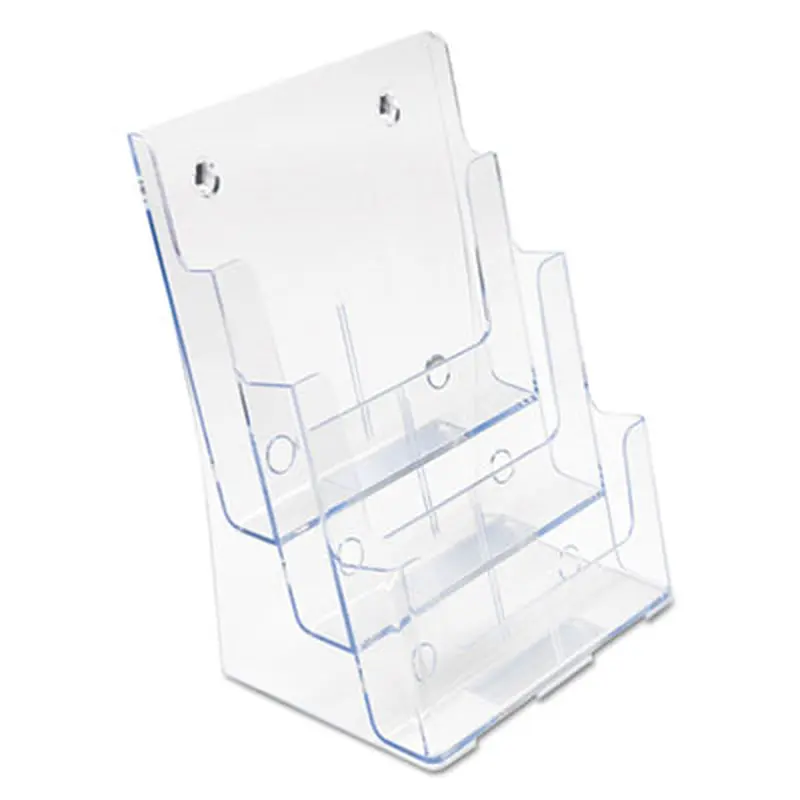 3-Compartment DocuHolder, Magazine Size, 9.5w x 6.25d x 12.63, Clear - Literature Racks & Displays | deflecto