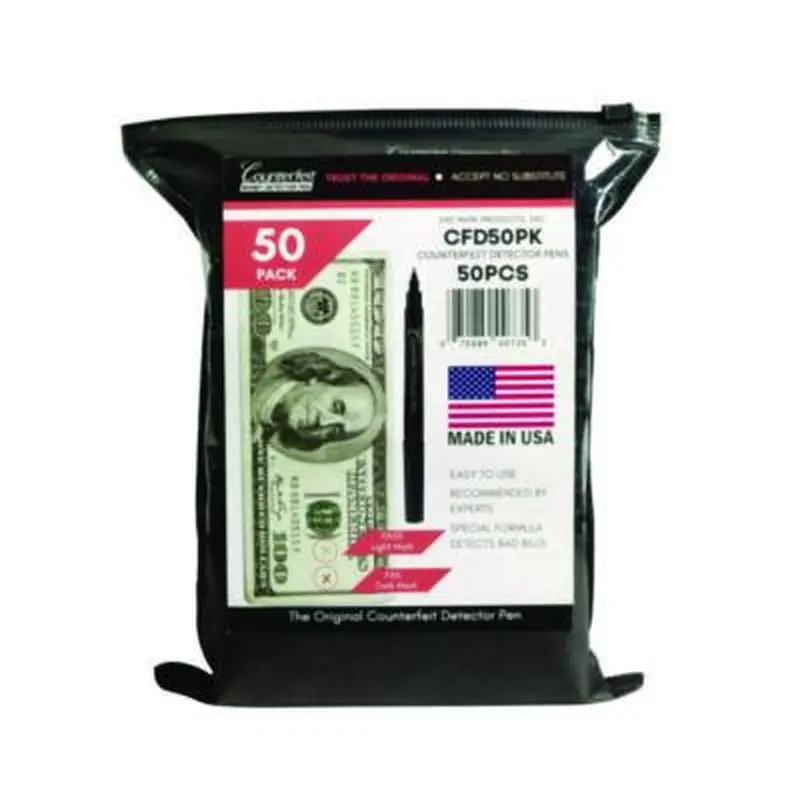 Counterfeit Bill Detector Marker Pen for USD, Black, 50/Pack - Counterfeit Bill Detectors | Dri-Mark