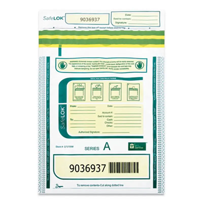 Deposit Bag, Plastic, 9 x 12, White/Gray, 100/Pack - Cash Bags | SafeLOK