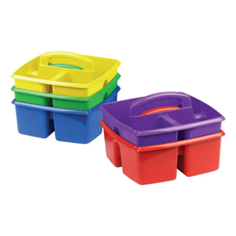 Small Art Caddies, 3 Sections, 9.25" x 9.25" x 5.25", Assorted Colors, 5/Pack - General Purpose Storage Bins | Storex