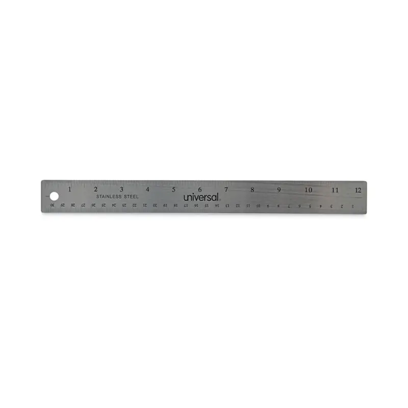 Stainless Steel Ruler with Cork Back and Hanging Hole, Standard/Metric, 12" Long - Rulers | Universal