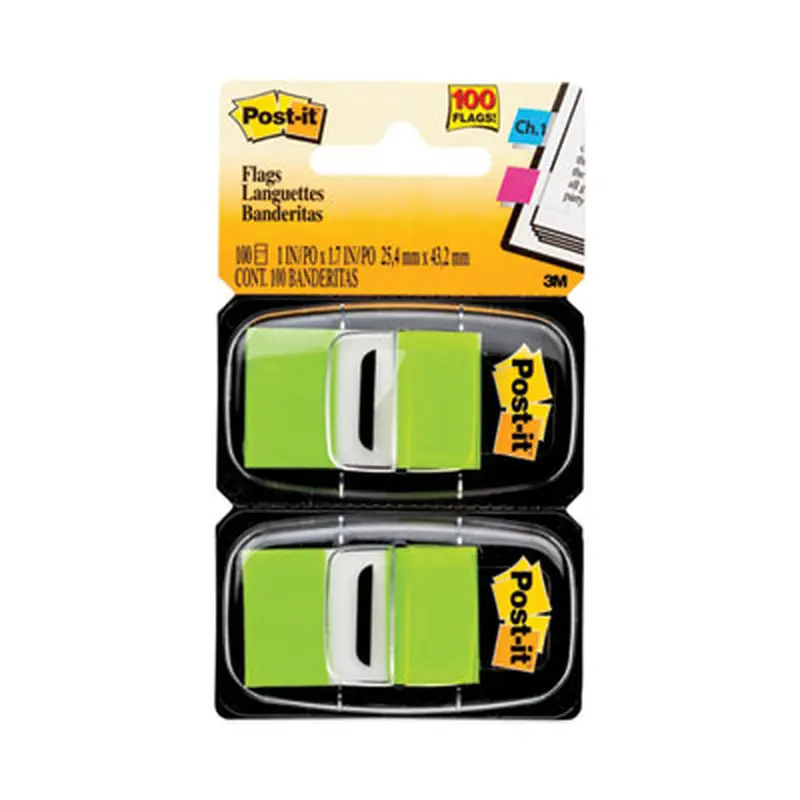 Standard Page Flags in Dispenser, Bright Green, 50 Flags/Dispenser, 2 Dispensers/Pack - Page Flags | Post-it Flags
