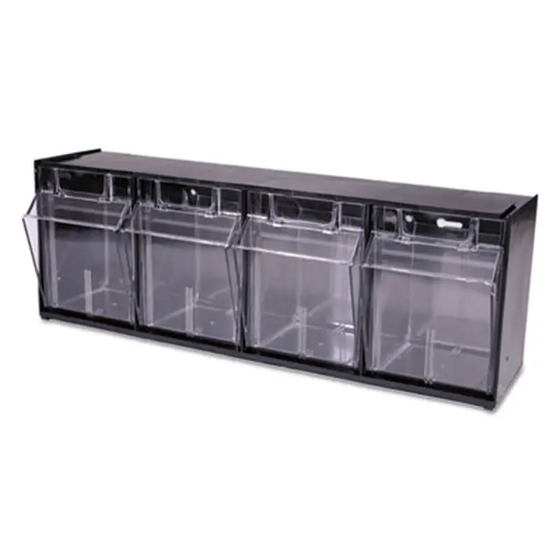 Tilt Bin Interlocking Multi-Bin Storage Organizer, 4 Sections, 23.63" x 6.63" x 8.13", Black/Clear - Boxes & Bins | deflecto