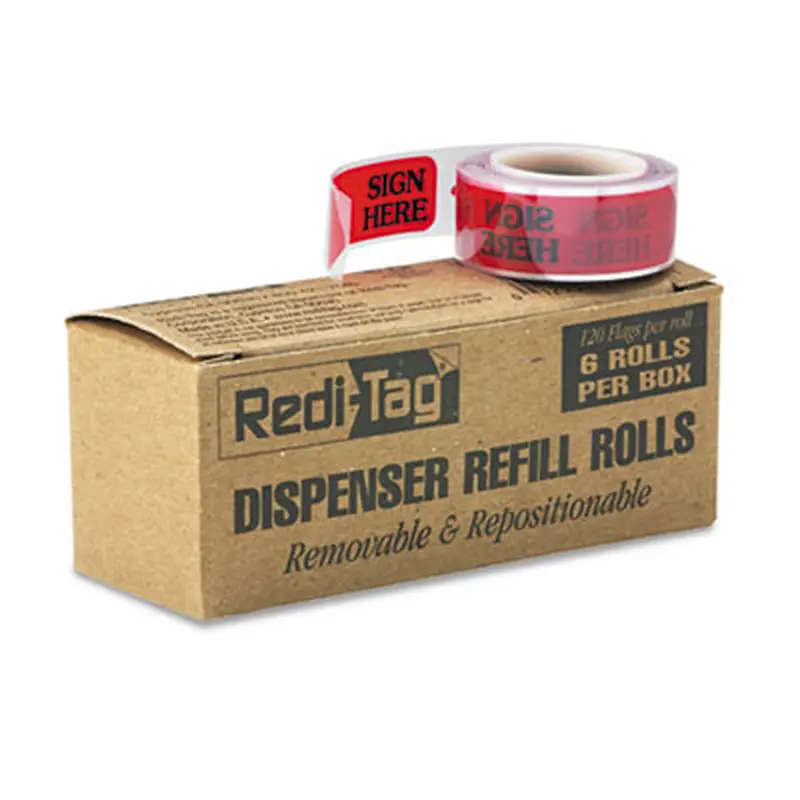 Arrow Message Page Flag Refills, "Sign Here", Red, 120 Flags/Roll, 6 Rolls - Page Flags | Redi-Tag