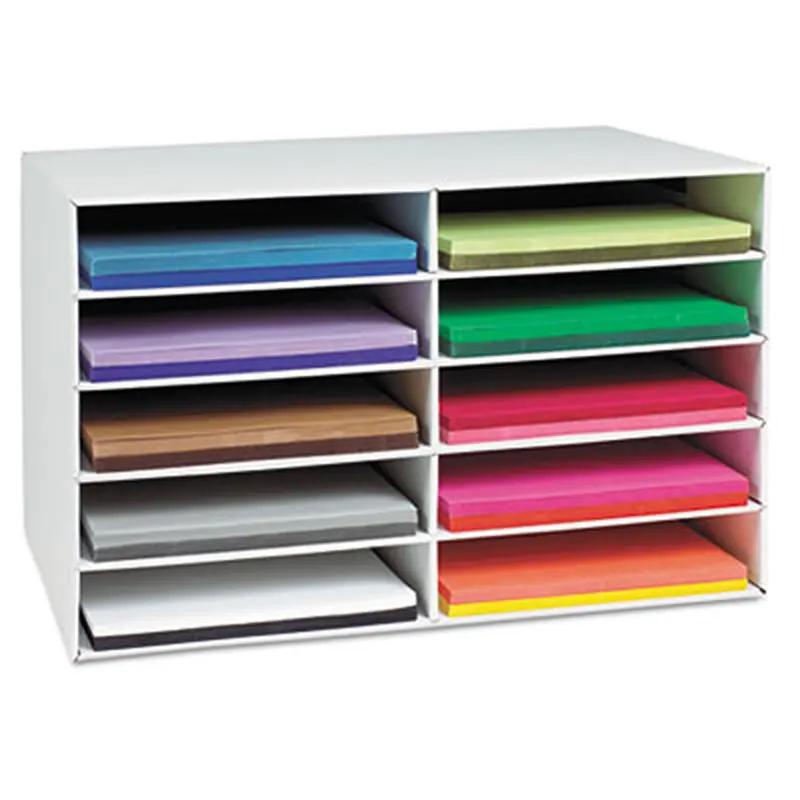 Classroom Construction Paper Storage, 10 Compartments, 26.88 x 16.88 x 18.5, White - Literature Sorters | Pacon