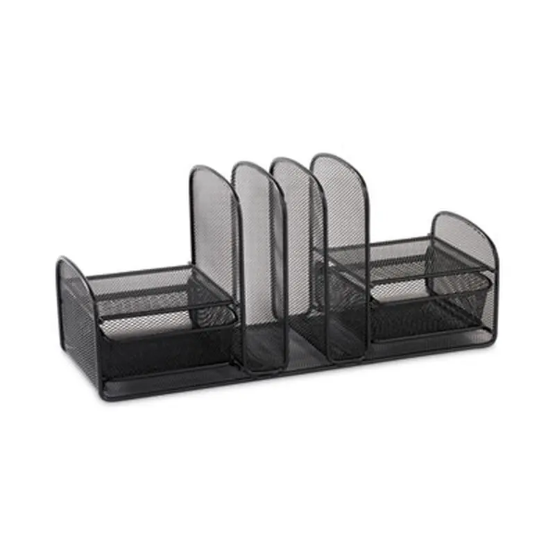 Onyx Mesh Desk Organizer, Three Sections/Two Baskets, Steel Mesh, 17 x 6.75 x 7.75, Black - Desktop Supplies Organizers | Safco