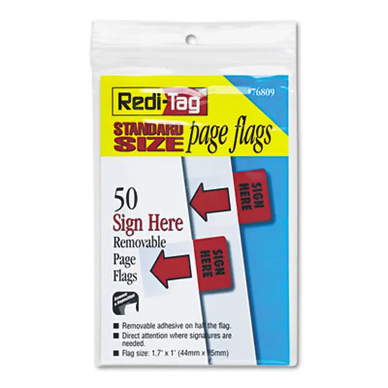 Removable/Reusable Page Flags, "Sign Here", Red, 50/Pack - Page Flags | Redi-Tag