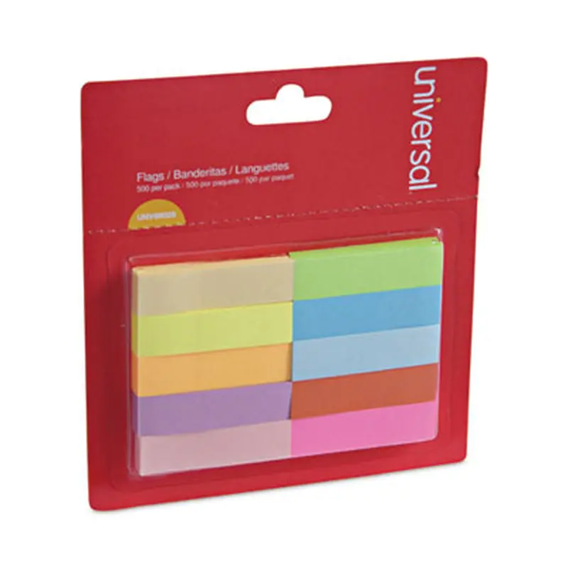 Self-Stick Page Tabs, 0.5" x 1.75", Assorted Colors, 500/Pack - Page Flags | Universal